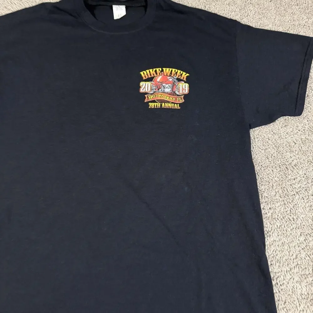 Bike Week Shirt Mens XL Black Daytona Beach 2019 Graphic Crew Neck Cotton - Picture 9 of 12